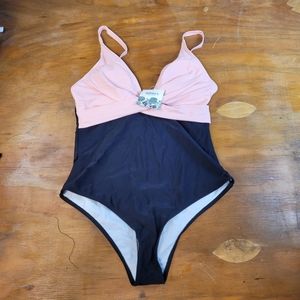 B2prity Pink and Black Front Cross One Piece Swimsuit Womens SZ M
